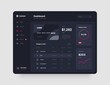 © dimakostrov - Dashboard design in dark colors. App interface with UI and UX elements. Use design for web application, desktop or mobile app.