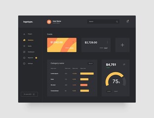 Wall Mural - dashboard design in dark colors. app interface with ui and ux elements. use design for web applicati