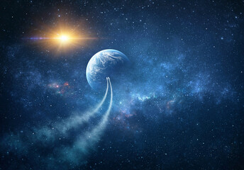 Wall Mural - spaceships traveling into deep space, exploring universe, stars constellations and nebulas. comets i
