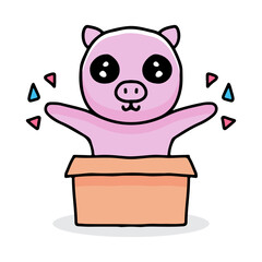 cute pig cartoon out of the box. illustration for t shirt, poster, logo, sticker, or apparel merchandise.