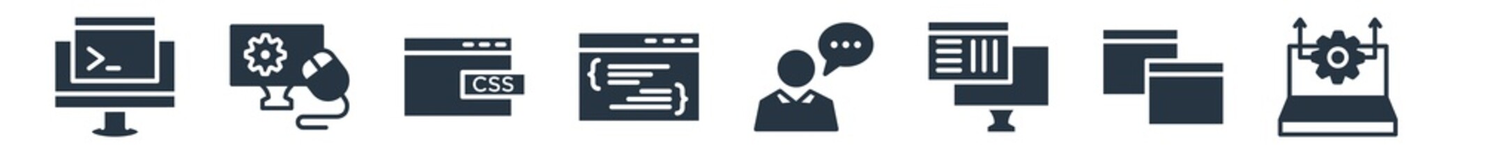 programming filled icons. glyph vector icons such as seo growth, page, compiler, seo consulting, code listing, css, hardware sign isolated on white background.