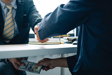 business people shaking hands and Give an under-the-table bribe to an attorney to help a lawyer win a court case. Bribery and Kickback Ideas Fraud and Fraud