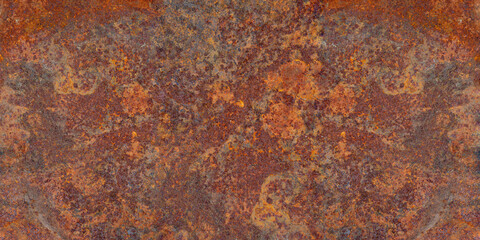 Wall Mural - Panoramic grunge rusted metal texture, rust and oxidized metal background. Old metal iron panel.