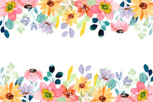 Colorful Wild Flower Background With Watercolor
