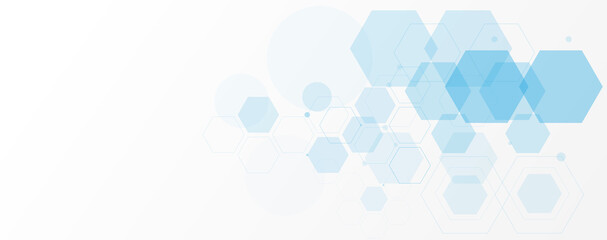 Wall Mural - geometric abstract background with blue hexagons. structure molecule and communication. science, tec