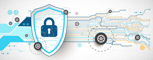 Technological abstract background on the topic of information protection and computer security.