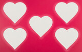 Fototapeta  - White Heart Shapes On Pink Background.