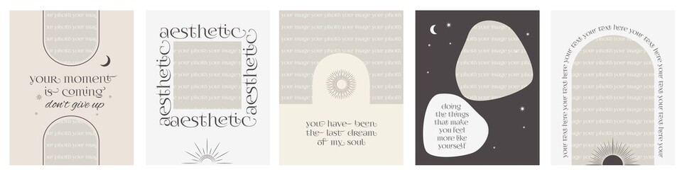 Wall Mural - Modern Aesthetic post template. Design backgrounds for social media with a place for a photo and motivation quotes. Editable vector illustration.