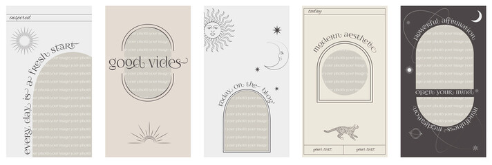 modern aesthetic stories design template with mystic and astrology elements. design backgrounds for 