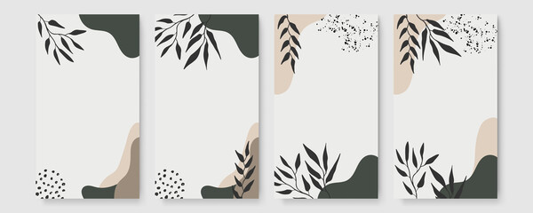 Sticker - Vector design templates in simple modern style with copy space for text, flowers and leaves - wedding invitation backgrounds and frames, social media stories wallpapers
