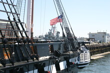 USS Constitution Old Ironsides  Captains Quarters And Tern With The American Flag Waving Above