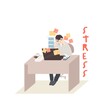 © Double Brain - Stressed character sitting and working. Work-related stress concept