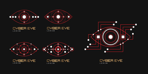 Eye Scanner Logo .Technologies of the future .Cyber eye on a black background .Electronic nanotechnology .Vector illustration .