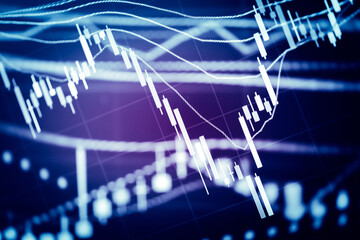 Candlestick chart in financial stock market on digital number background. Forex trading graphic design and Stock market trading trend as concept.