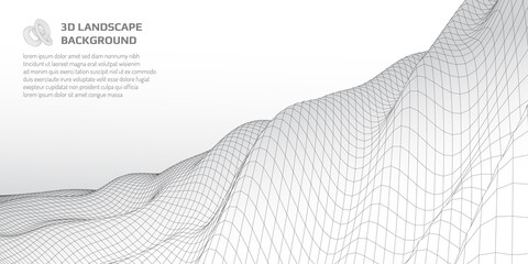 Virtual landscape with 3D lines and waves.