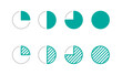 Work progress icons, pie chart divided into four quarters, icon set