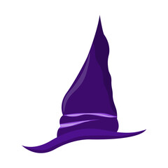 Halloween purple hat. Witch's hat on white background. Happy halloween holiday. Decoration for horror night. Vector illustration