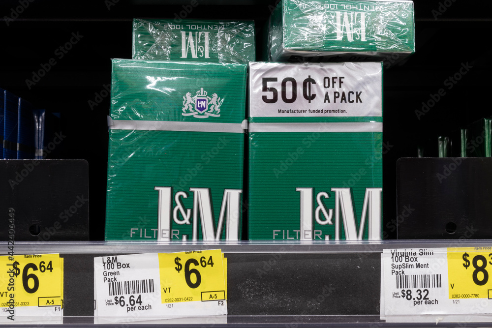 l&m menthol cigarettes L&M Menthol cigarettes. The FDA is considering a ban on menthol cigarettes  as makers such as Altria and Philip Morris are accused of marketing to  Black communities. Stock Photo