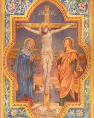 Wall Mural - VIENNA, AUSTIRA - JUNI 24, 2021: The fresco of Crucifixion in the Votivkirche church by brothers Carl and Franz Jobst (sc. half of 19. cent.).