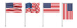 Vector set of USA flags on a metallic pole, isolated on a white background.