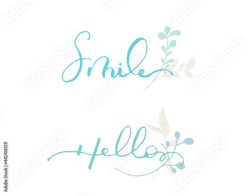 ハンドレタリングの英語メッセージと草木の背景イラストセット Hand Lettering English Message And Vegetation Background Illustration Set Wall Mural Necomammma