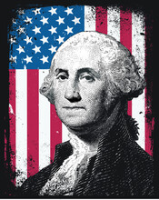 George Washington First President Of The United States Of America USA Grunge American Flag Background Distress 
