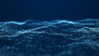 © estar 2020 - Abstract wave with moving dots. Flow of particles. Cyber technology illustration. 3d rendering