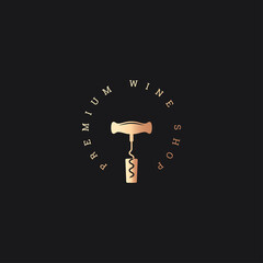 Poster - Wine shop logo. Wine cork corkscrew on black