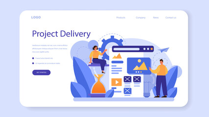 Business project delivery web banner or landing page. Project development