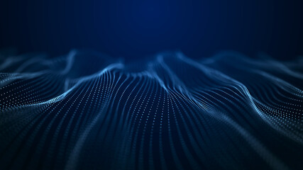 Wall Mural - Abstract technology stream background. Digital dynamic wave of dots. Network connection structure. 3D rendering.