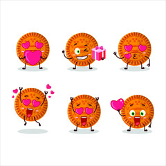 Sticker - Orange biscuit cartoon character with love cute emoticon. Vector illustration