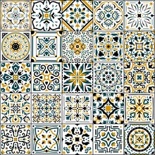 Azulejo Tile. Spanish And Portugal National Patchwork. Ornamental Flower Pattern. Antique Arabesque Cover. Traditional Mosaic Background With Floral Elements. Vector Oriental Flooring
