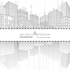 Wall Mural - 3D illustration Imagination architecture building construction perspective design,abstract modern urban building out-line black and white drawing.