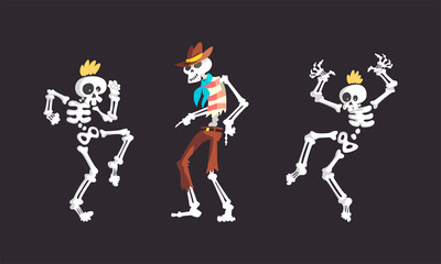 Canvas Print - Bony Skeleton Character Dancing Moving Limb Vector Set