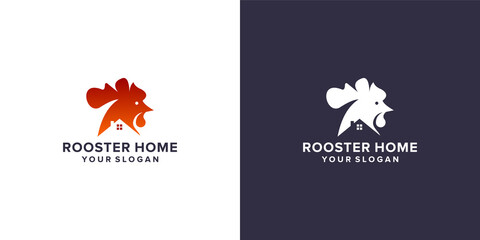 rooster with home logo design