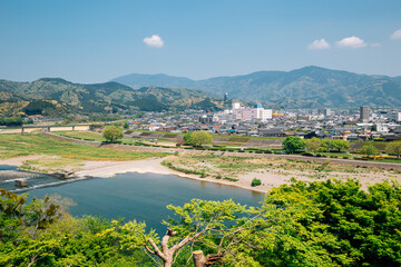 Wall Mural - View of Ozu village and Hijikawa river in Ehime, Shikoku, Japan