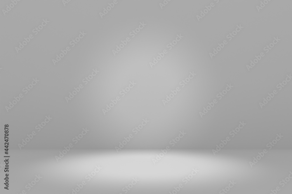 Blank white gradient background with product display. Empty studio with room floor or white backdrop. 3D rendering - obrazy, fototapety, plakaty 