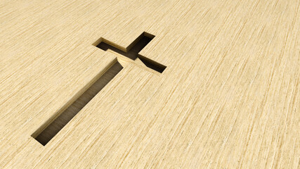 Wall Mural - Concept or conceptual beige cross on a travertin stone background. 3d illustration metaphor for God, Christ, Christianity, religious, faith, holy, spiritual, Jesus, belief or resurection