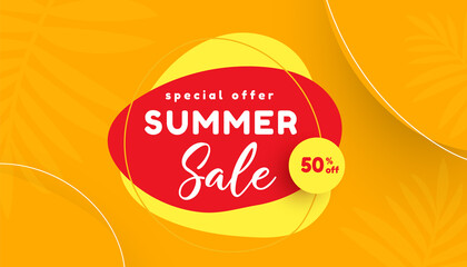 Summer sale vector illustration with tropical leaves background. Promotion banner for website, flyer and poster