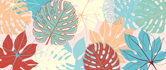 abstract art nature background vector. modern shape line art wallpaper. bright foliage botanical tro