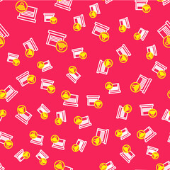 Sticker - Line Smart garage icon isolated seamless pattern on red background. Vector