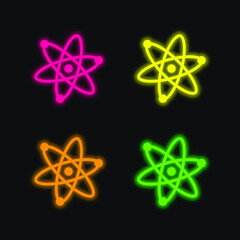 Atoms Symbol four color glowing neon vector icon