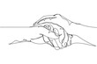 Continuous one line of hand holding hand in silhouette on a white background. Linear stylized.Minimalist.