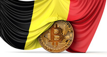 Gemany Flag Draped Over A Bitcoin Cryptocurrency Coin. 3D Rendering