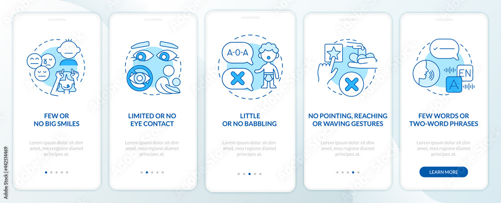 เวกเตอร์ Stock ASD signs in children onboarding mobile app page screen ...