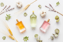 Floral Fragrance - Perfume Bottles With Flowers, Top View