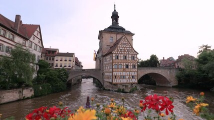 Wall Mural - Bamberg, Bavaria, Germany. Timelapse of the Old town hall over the river Regnitz.