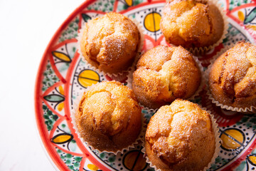 Muffins with sugar baked in a spanish bakery.