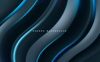 Abstract wavy black background with blue light