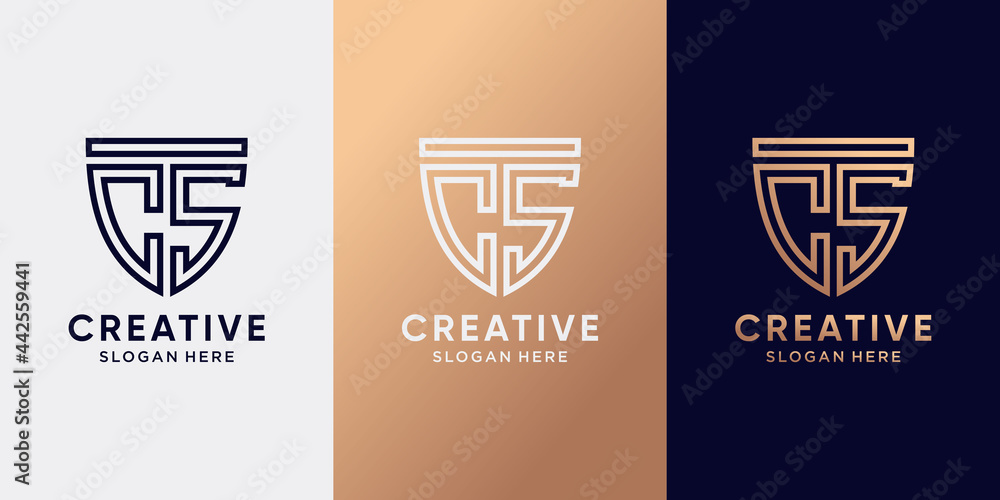 Creative monogram logo design initial letter CS with line art style and ...